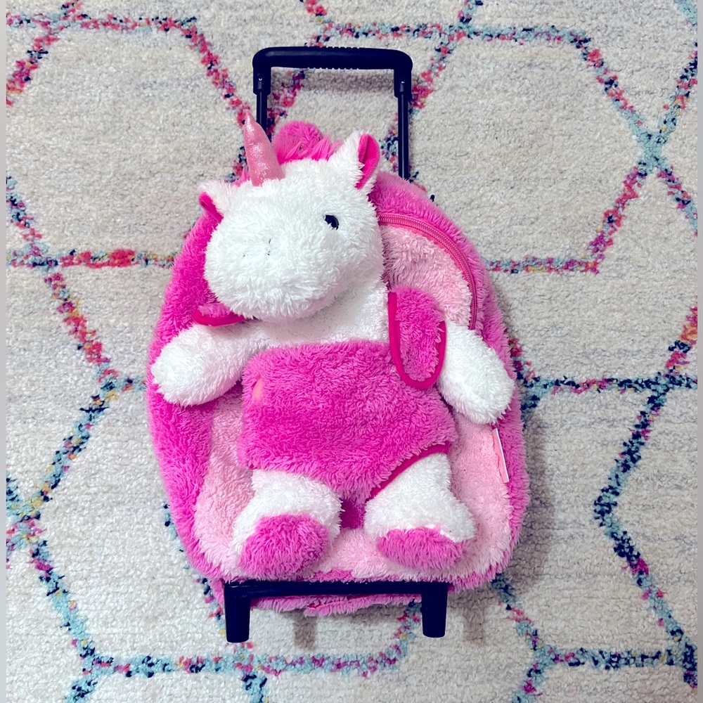 Mini Fluffy Unicorn Wheelie Bag/Backpack